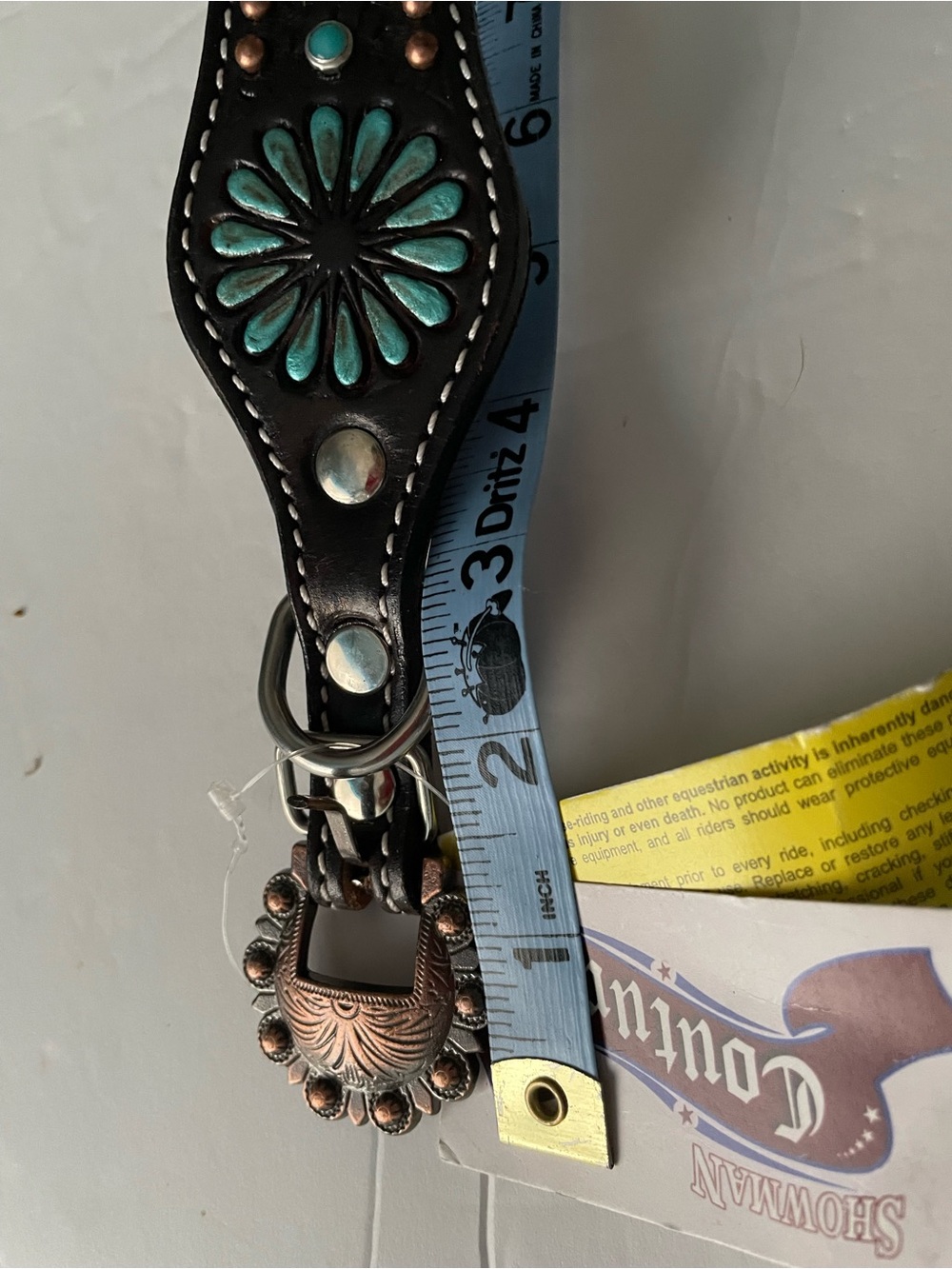 Leather turquoise studded dog collar 20” M - Picture 6 of 8